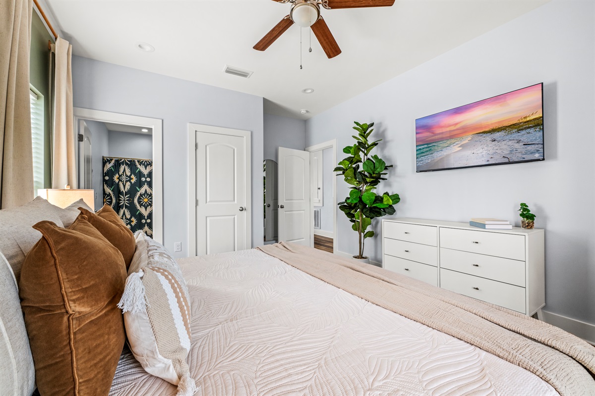 Stretch out, relax, and enjoy your own quiet retreat after beach adventures. Thoughtful design and soft textures make this room feel instantly relaxing.