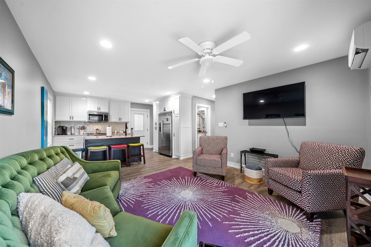 The Open Kitchen and Living Space is Funky and Fun!