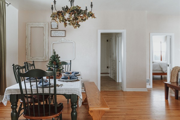 Dining room to the left. Living room on the right. The hallway leads to the kitchen, hall bath, main floor bedroom, and stairs to the 2nd floor.