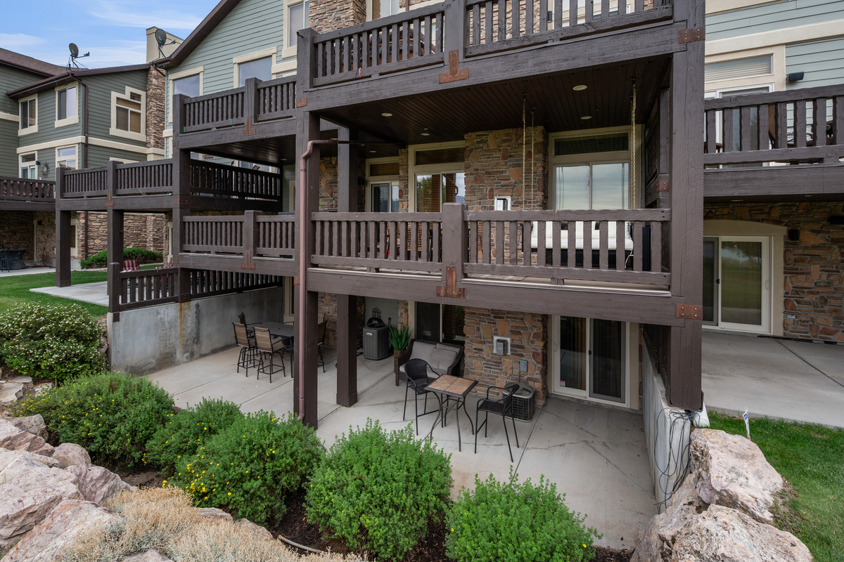 Lakeside Village setting with multiple outdoor spaces and easy access to the beautiful Ogden Valley surroundings.