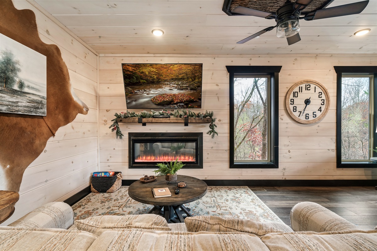 Enjoy an evening snuggling next to the fireplace