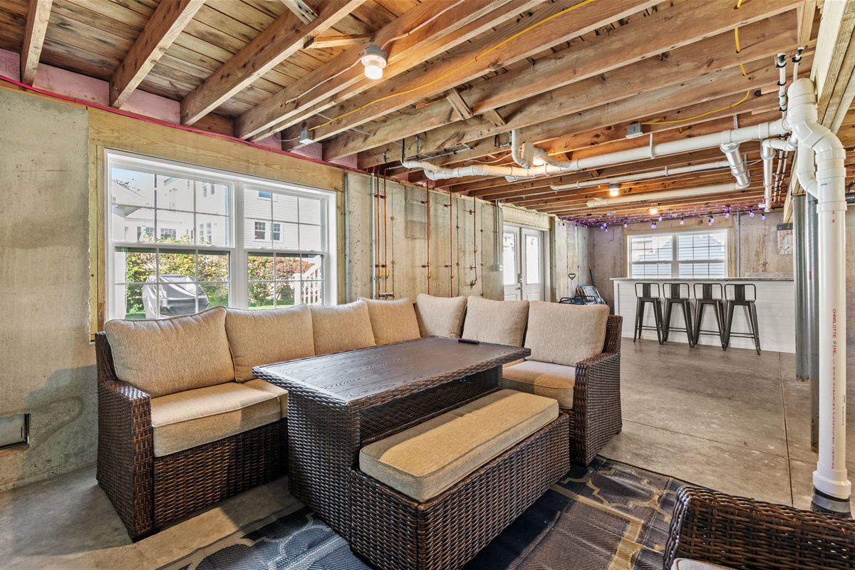 Seating with a TV and bar