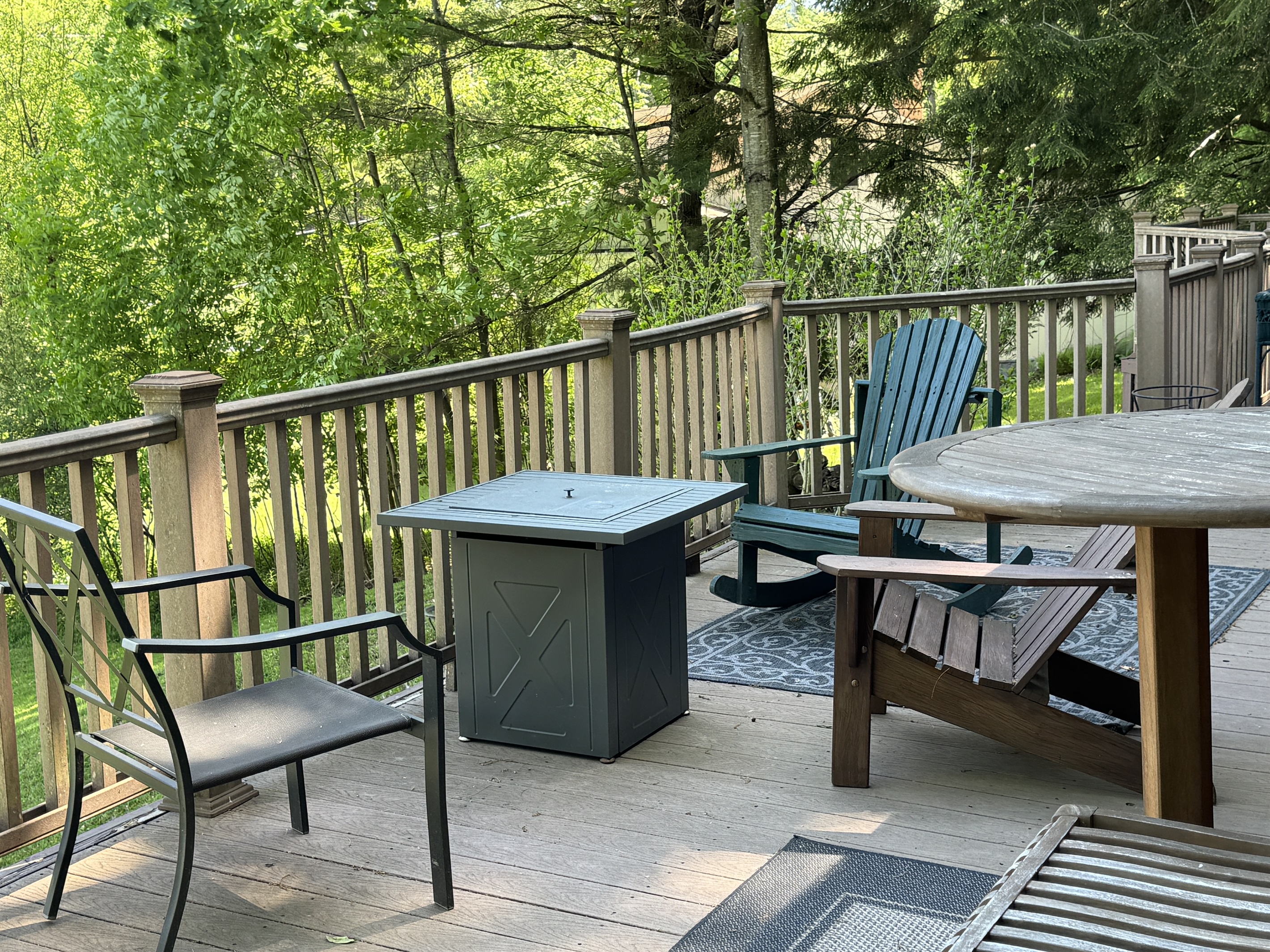 Gas fire table on the deck