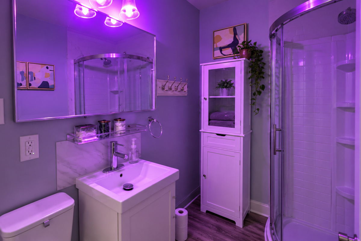 Choose your favorite color with fun, remote-controlled bathroom lighting.
