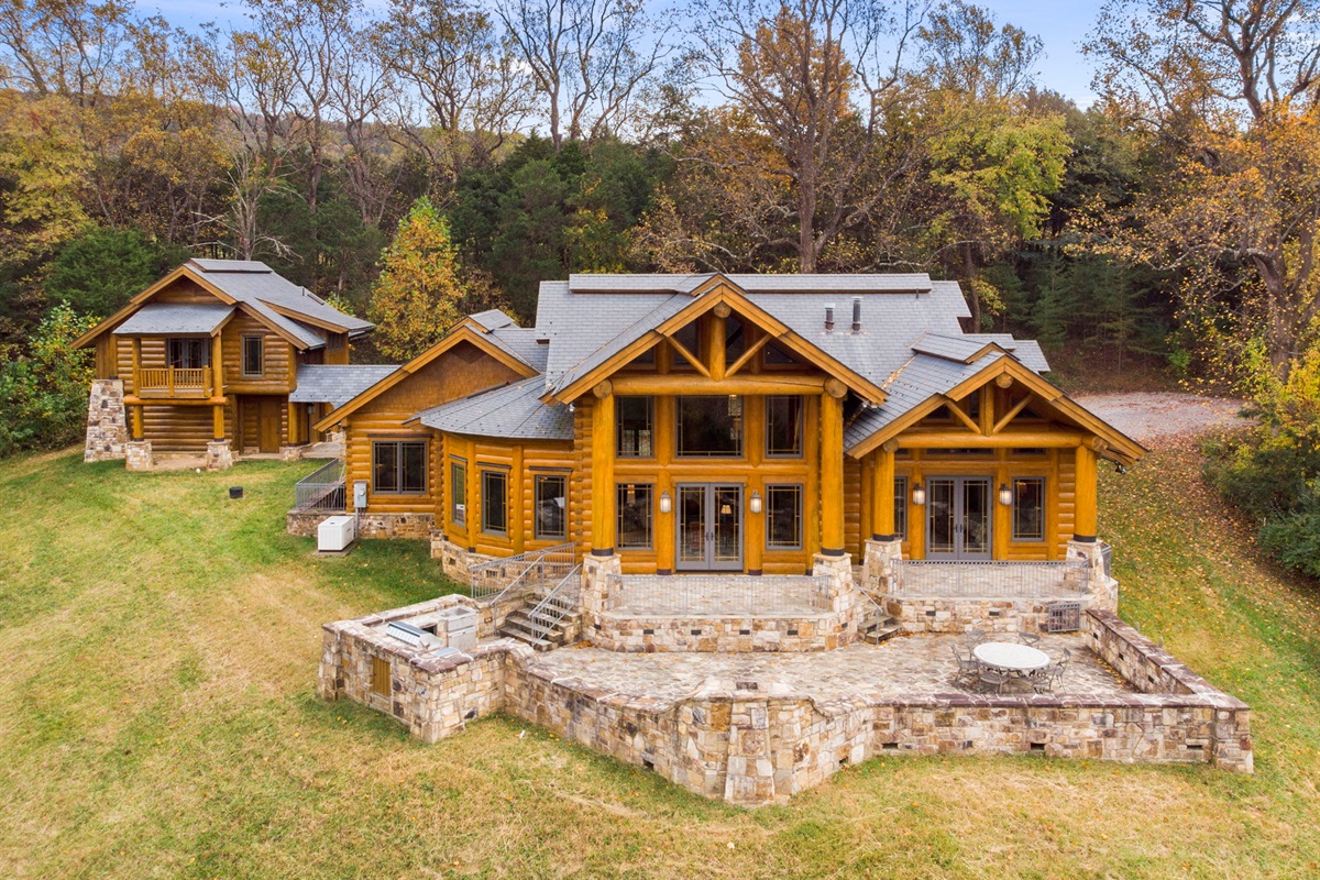 Beautiful bespoke custom-built log cabin, back view