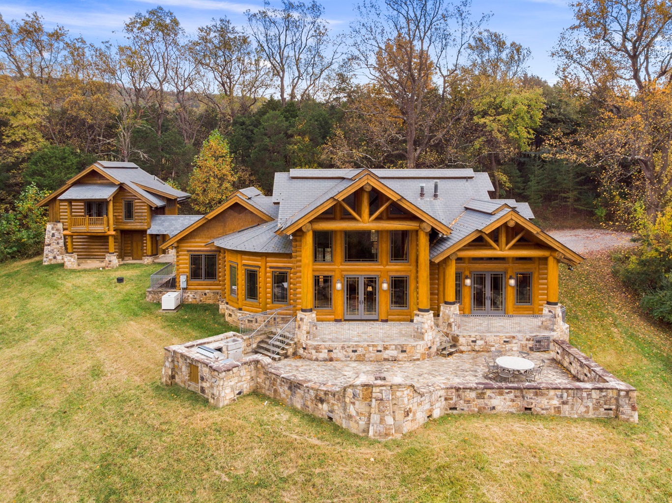 Beautiful bespoke custom-built log cabin, back view