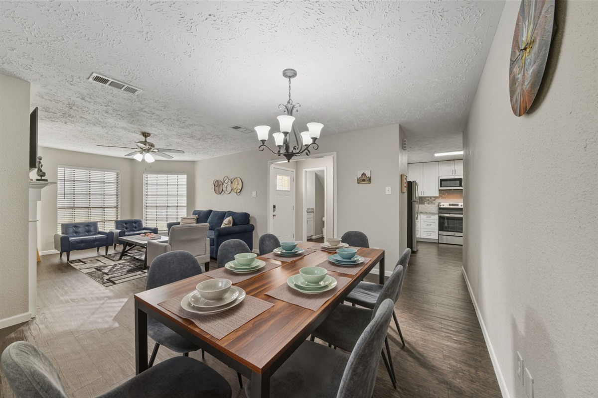 Large dining table for shared meals and celebrations.