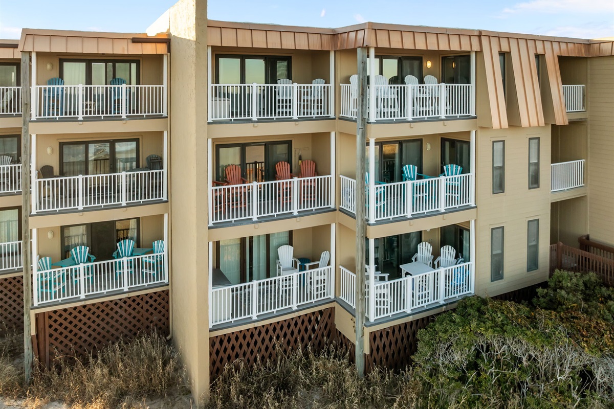 Topsail Dunes Building 1 offers private balconies where guests can enjoy open views of the Atlantic