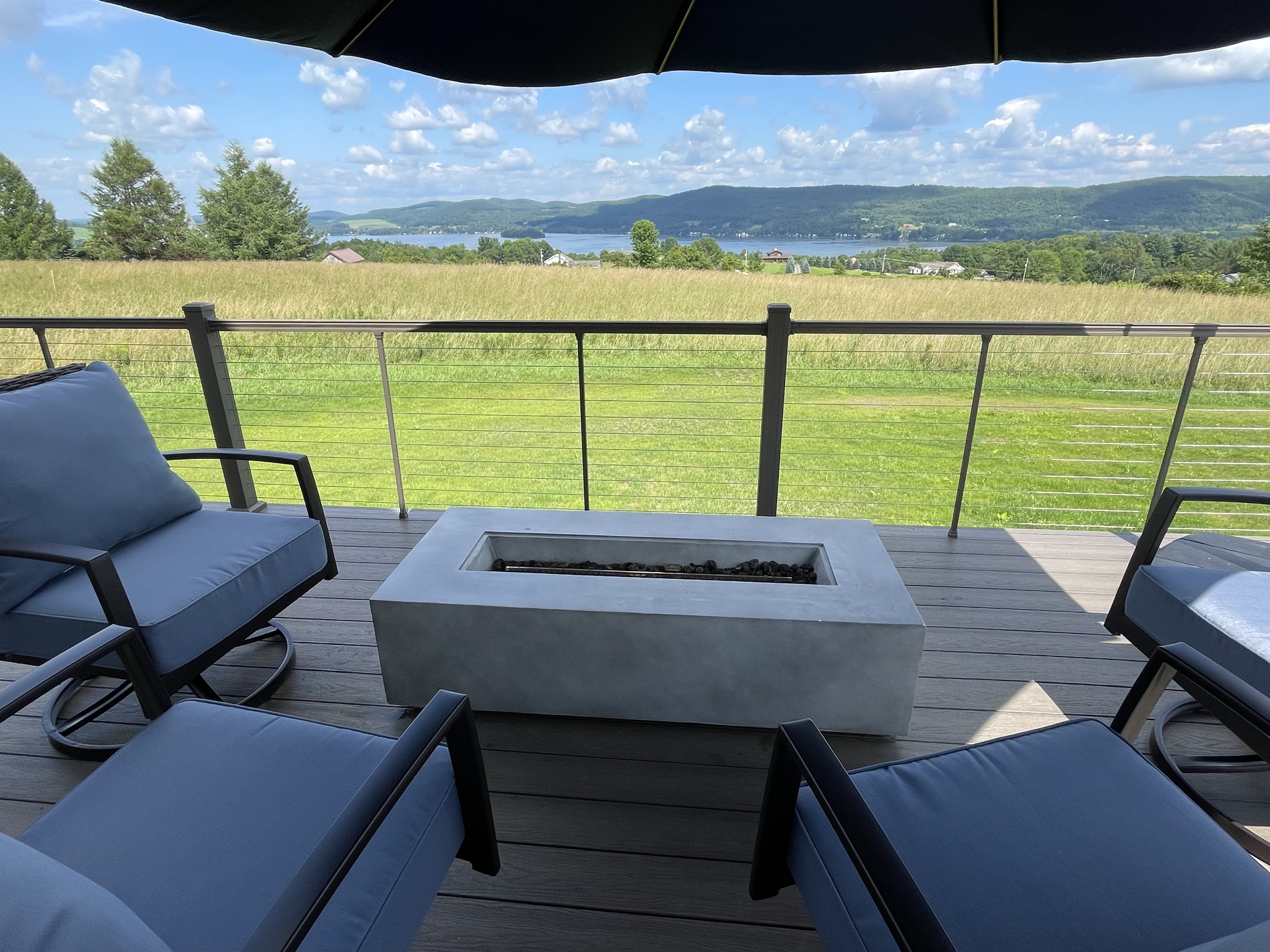 Gas firepit overlooking Canadarago Lake