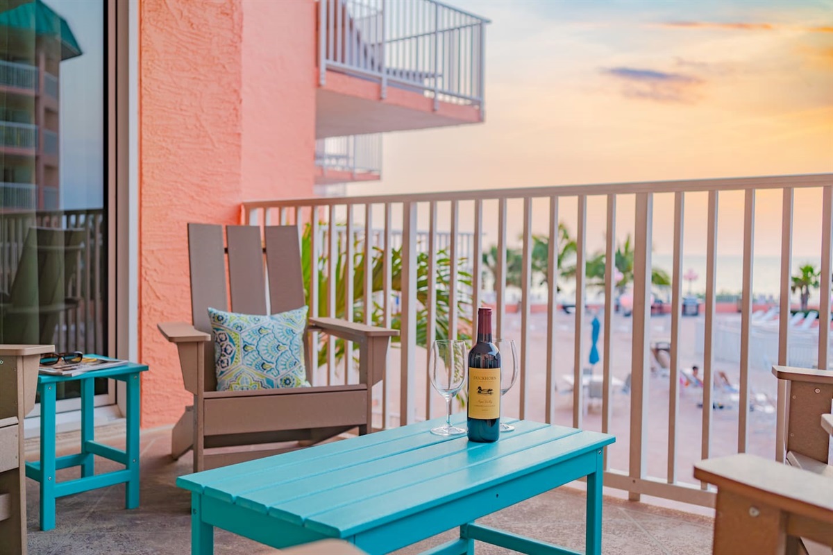 The balcony overlooks the pool and Gulf of Mexico. 