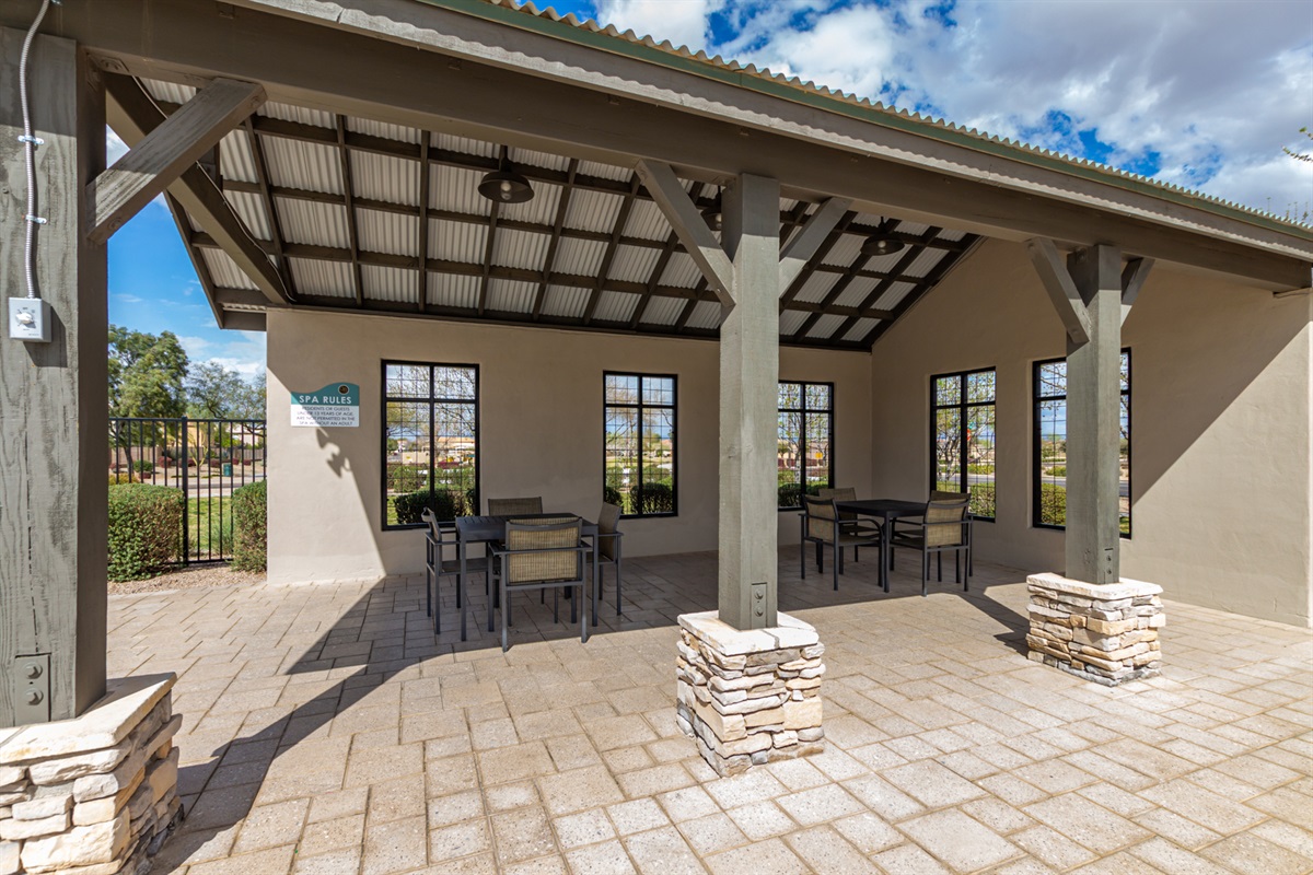 Community Heated Pool Seating Area Nearest House