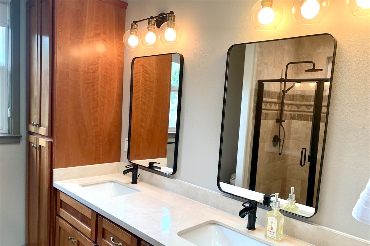 Check out our spacious bathroom with a convenient double sink.