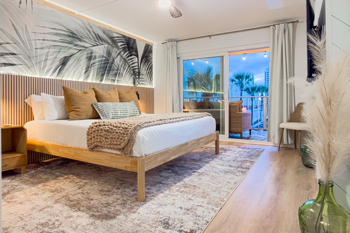 Wake up to the sound of waves right from the comfortable king size bed. Step out onto the private balcony to watch the sunrise over the water.