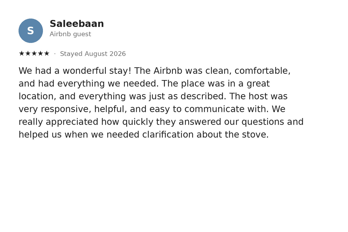 A real five-star guest review — Guest Favorite.
