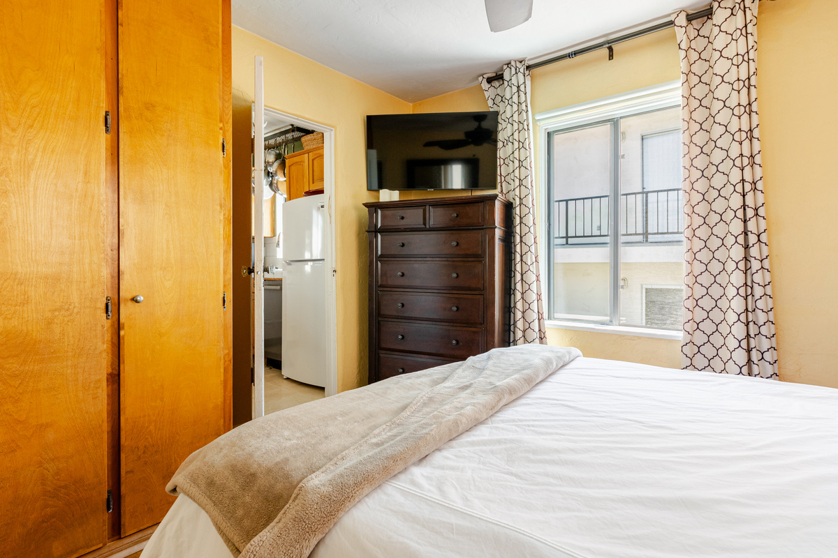 Bedroom #1 also includes a ceiling fan to keep you cool on warm summer nights.  Stream all your favorite TV shows and movies from the wall mounted TV.
