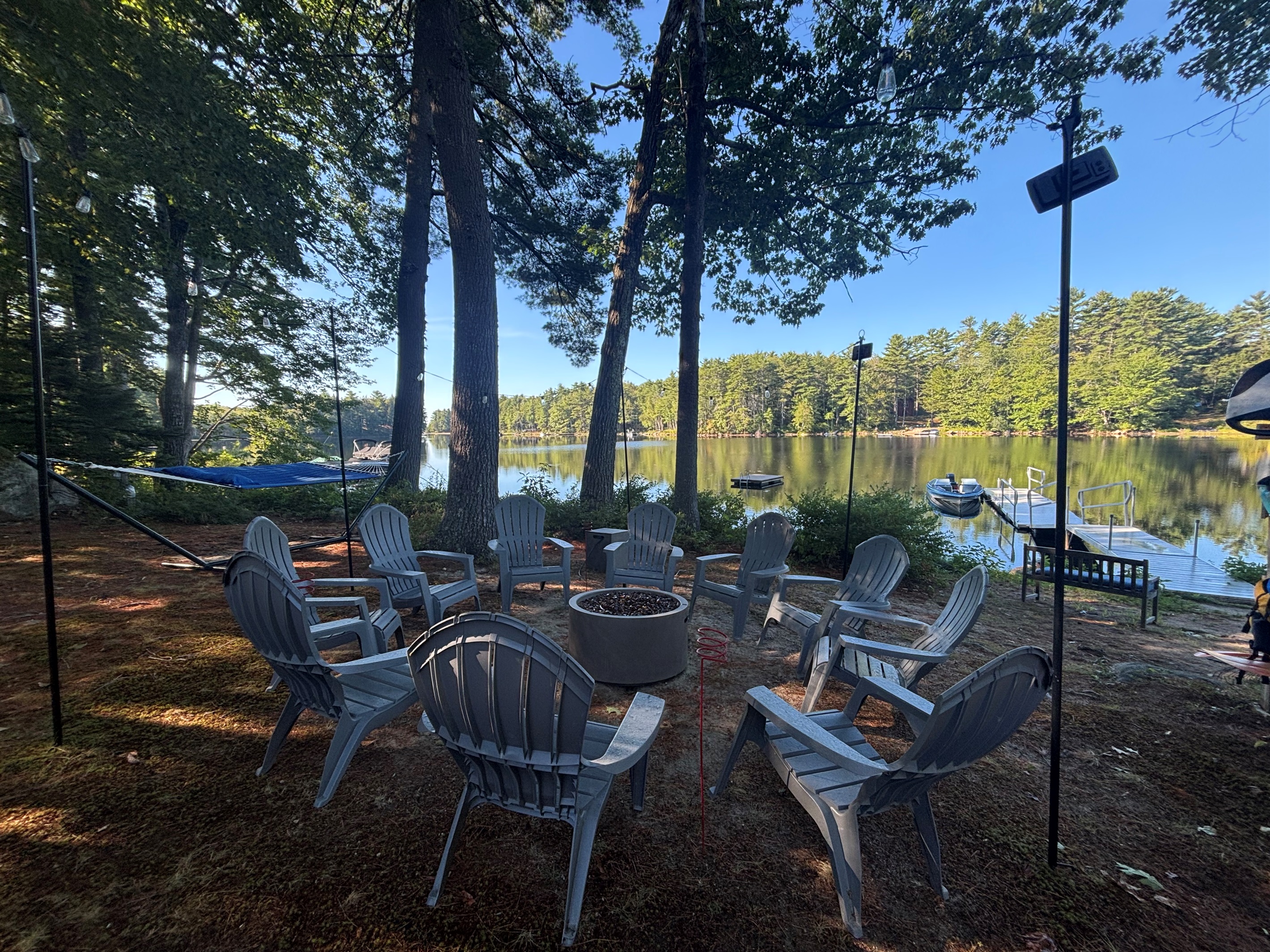 Outside propane firepit with seating for 8