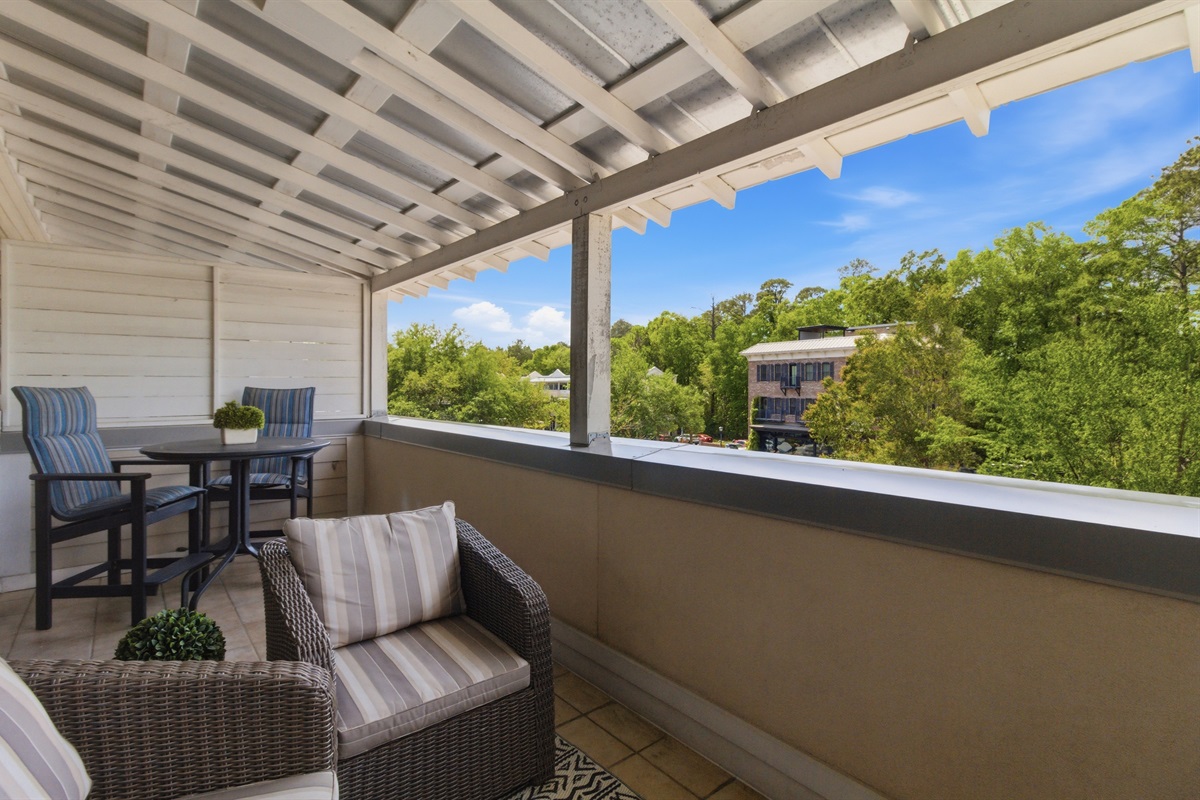 Relaxing outdoor patio area perfect for fresh air and downtime.
