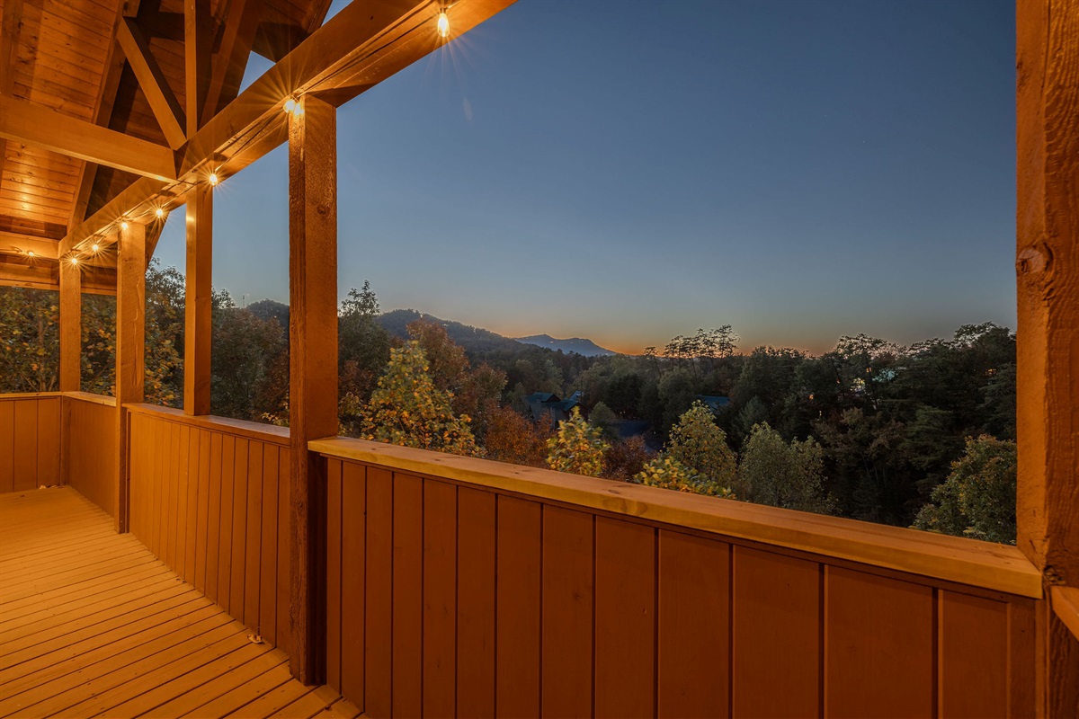 Relax on the deck at night and enjoy the mountain view