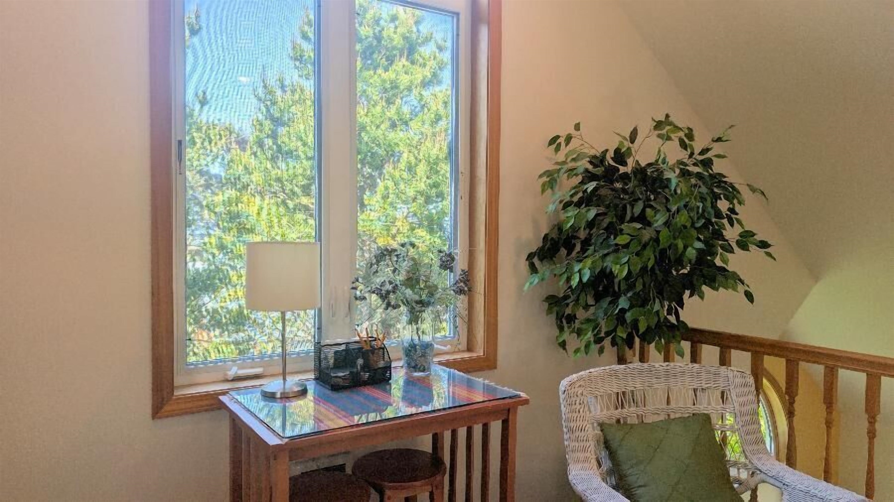 bar height table with 2 stools in loft