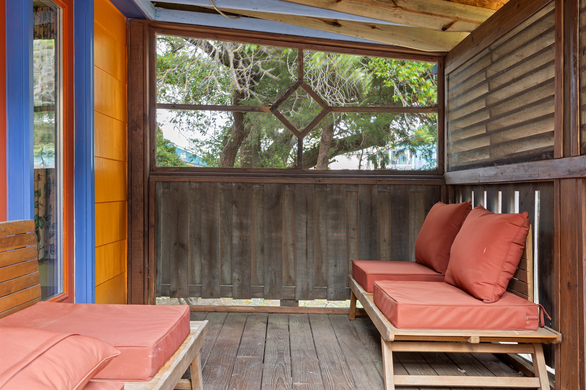 Relax in the screened in porch