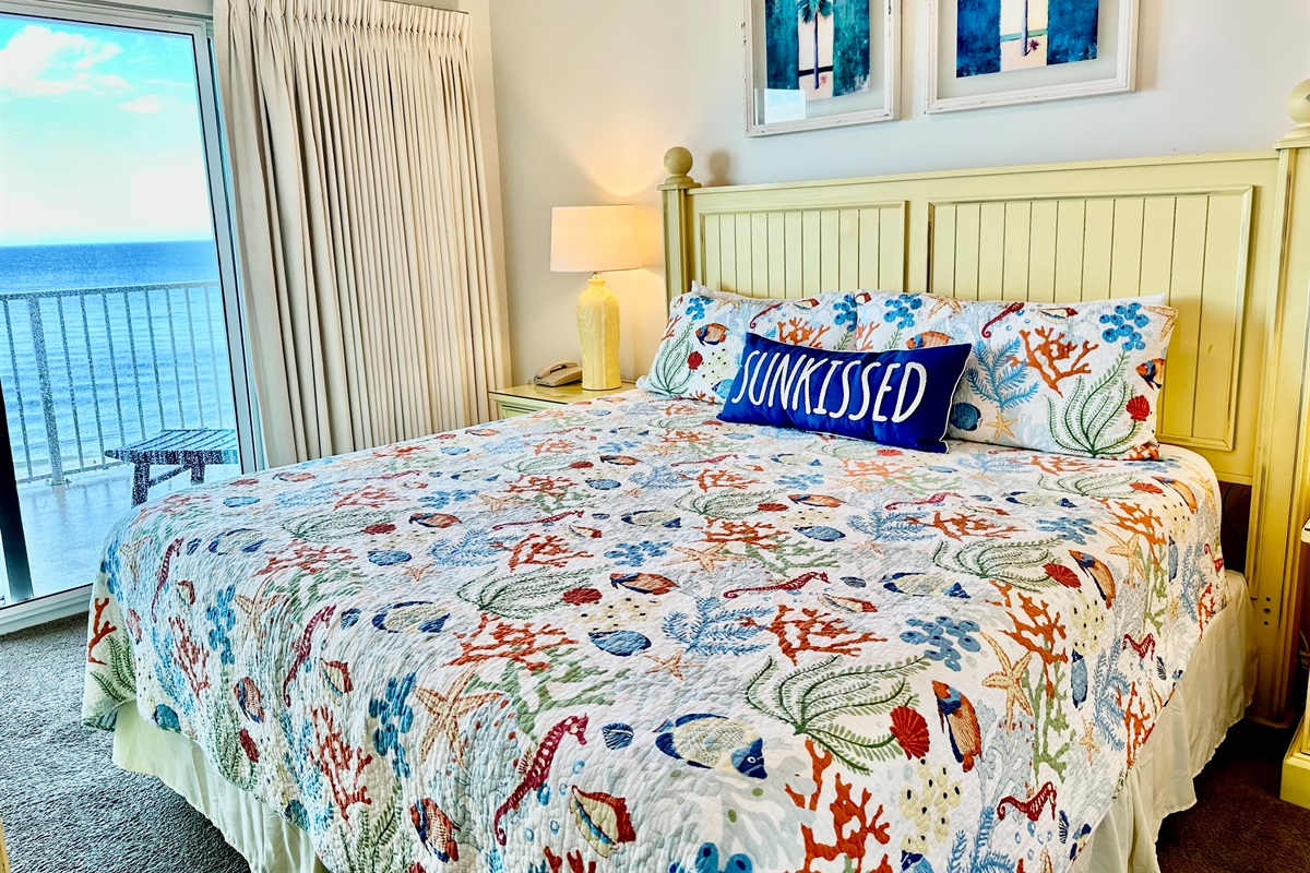 Master bedroom has a gulf views and access to the balcony.