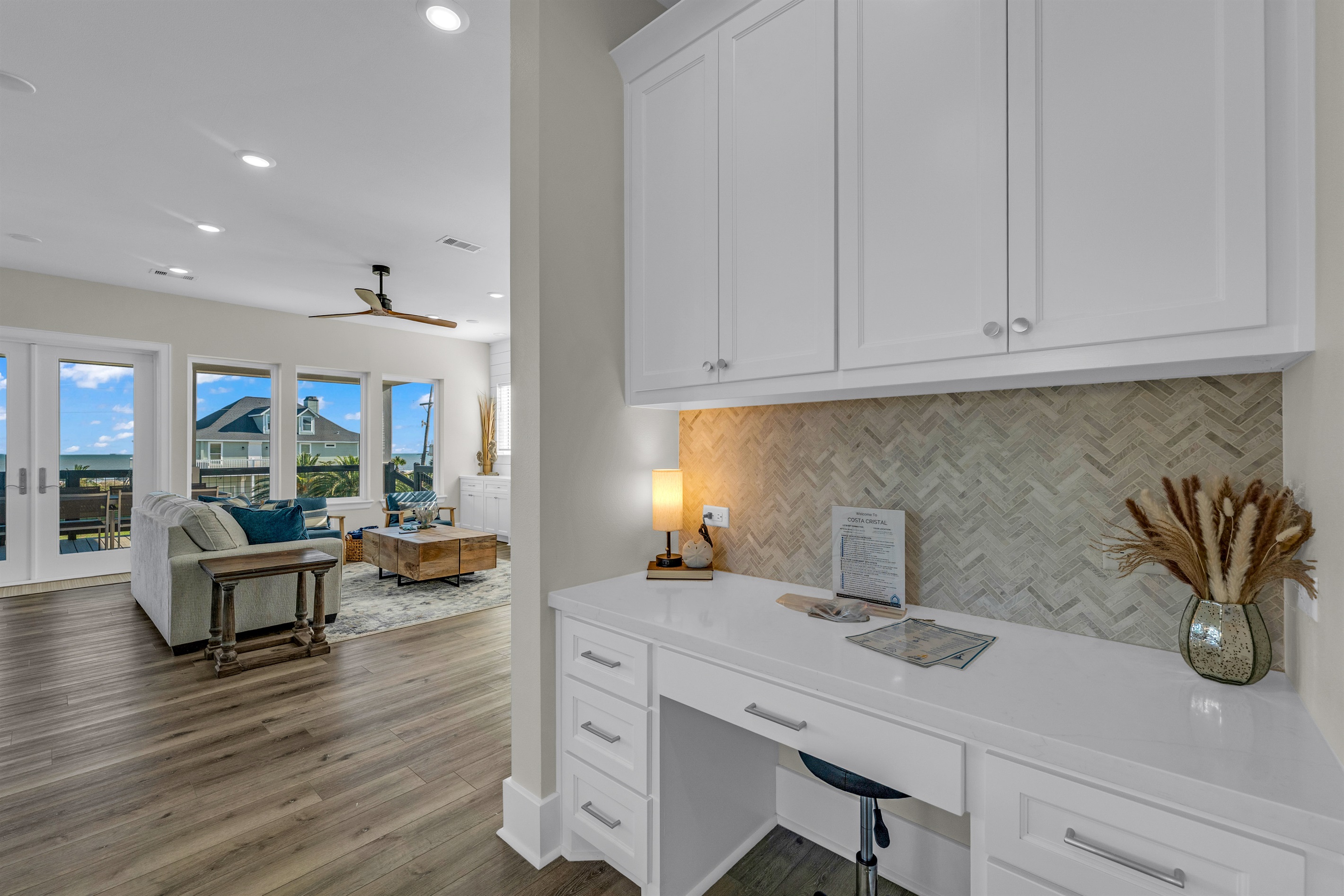 Costa Cristal Workspace: A cozy desk space perfect for working remotely, journaling, or browsing while enjoying your coastal getaway.