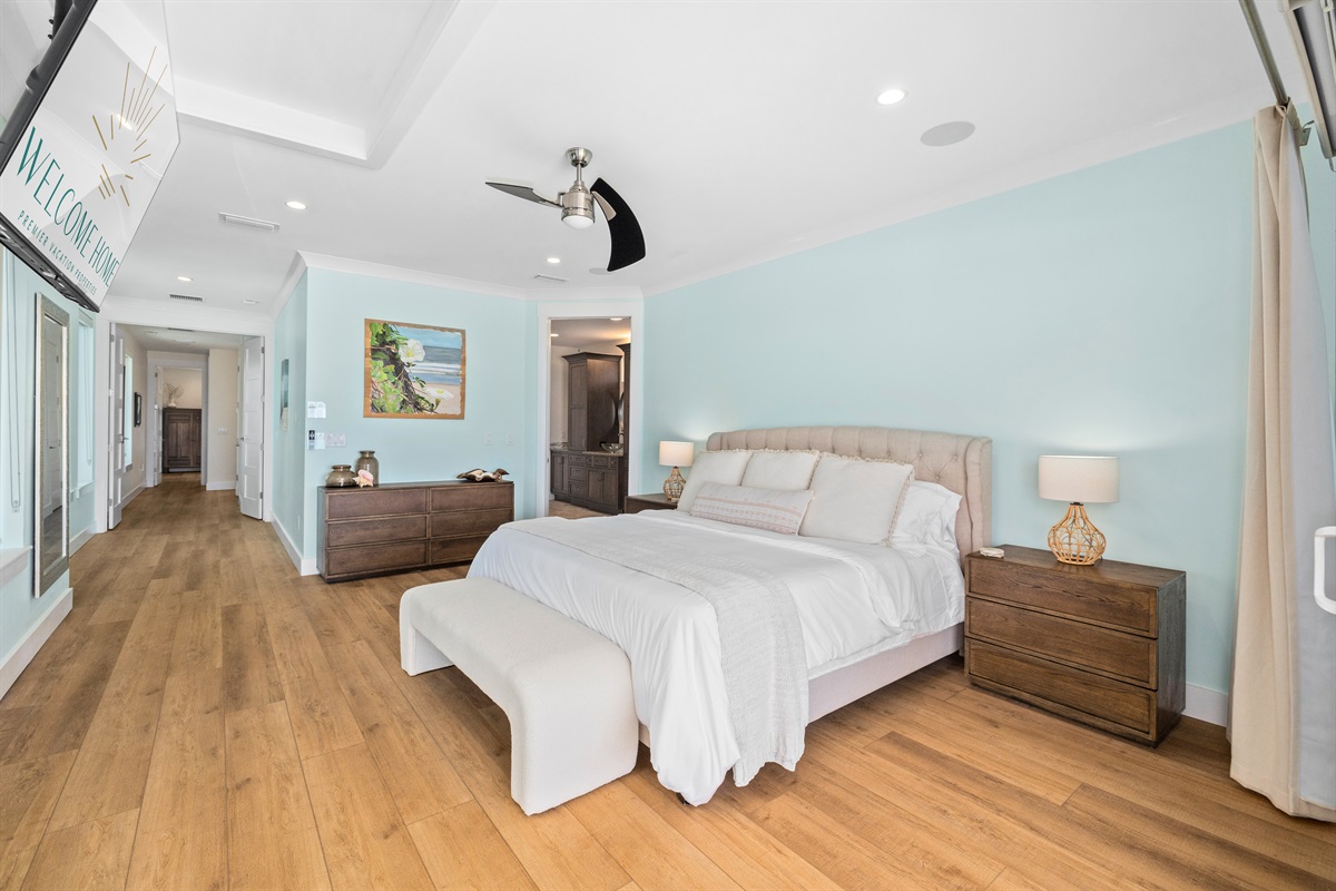 Spacious primary retreat with calming coastal tones