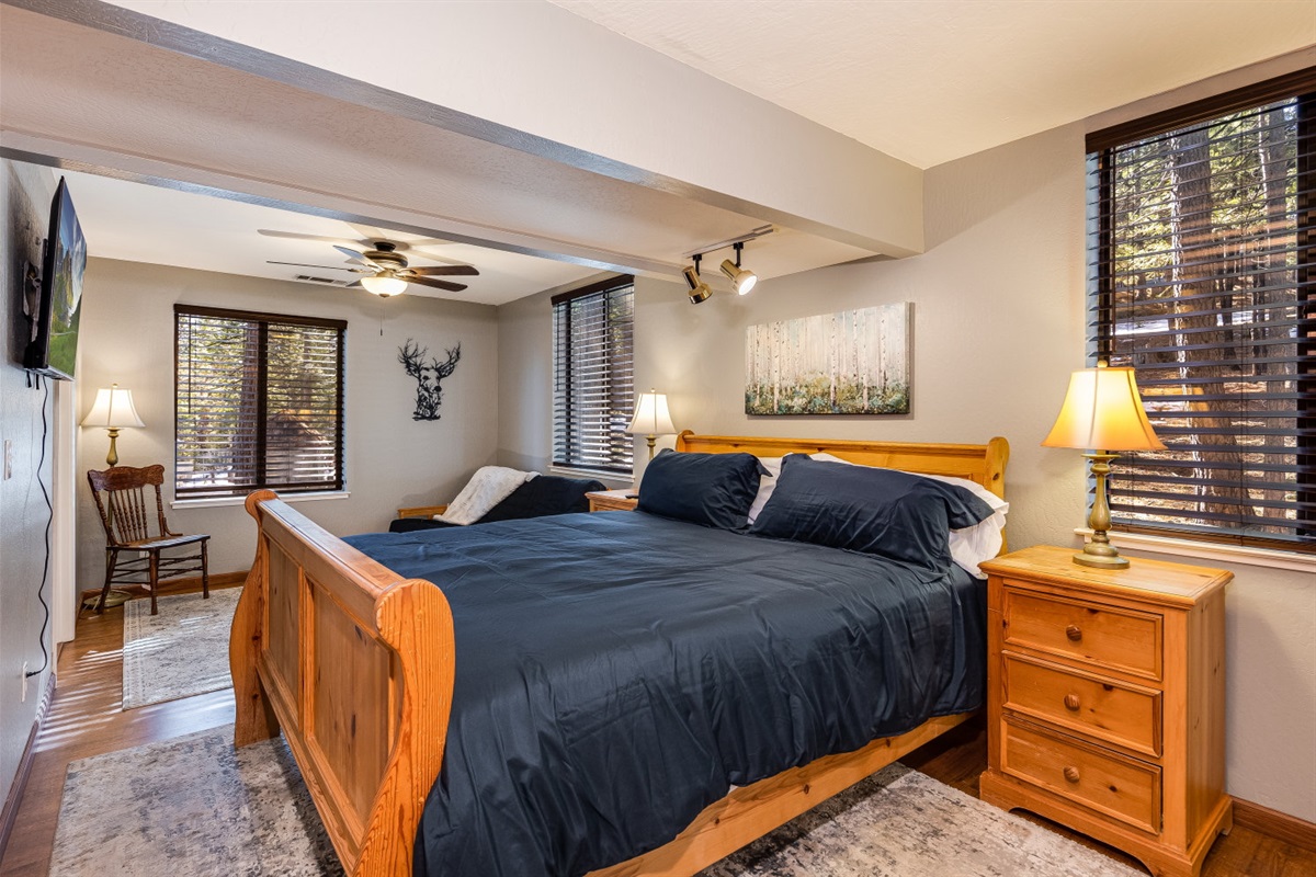 Master bedroom located on 2nd floor- Brand new California King bed, SMART TV and futon.