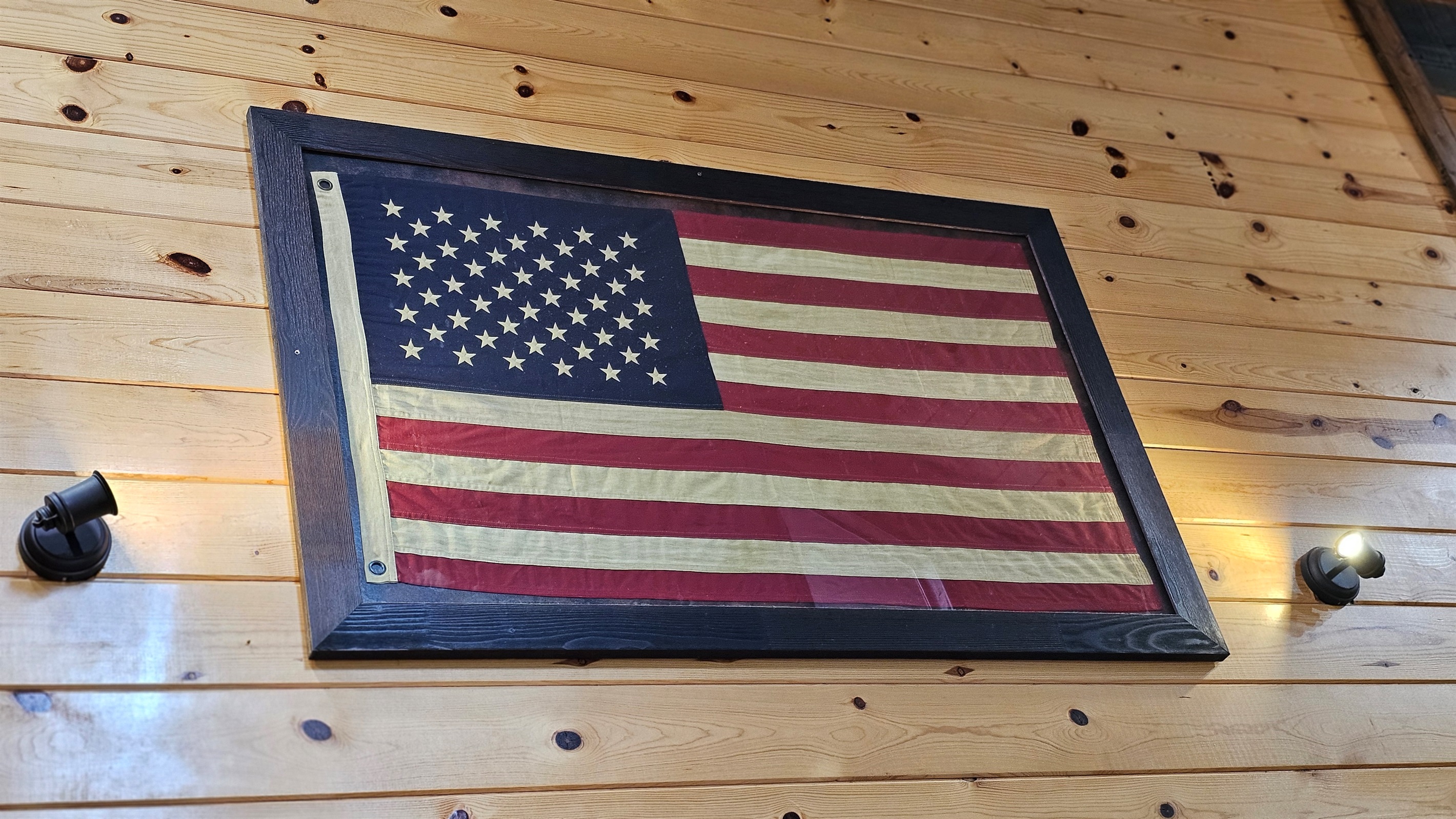 Old Glory’s gentle glow brightens the space.