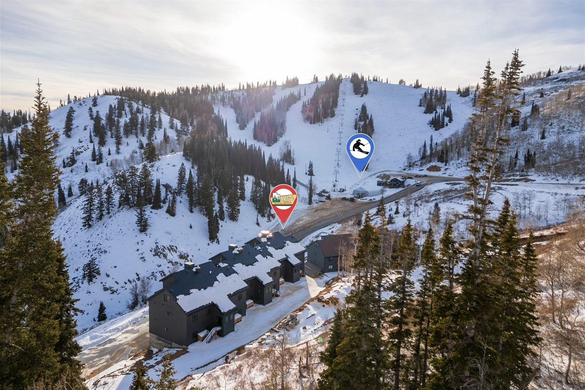 Directly across from the Sundown Lift — ski Powder Mountain with unbeatable access.