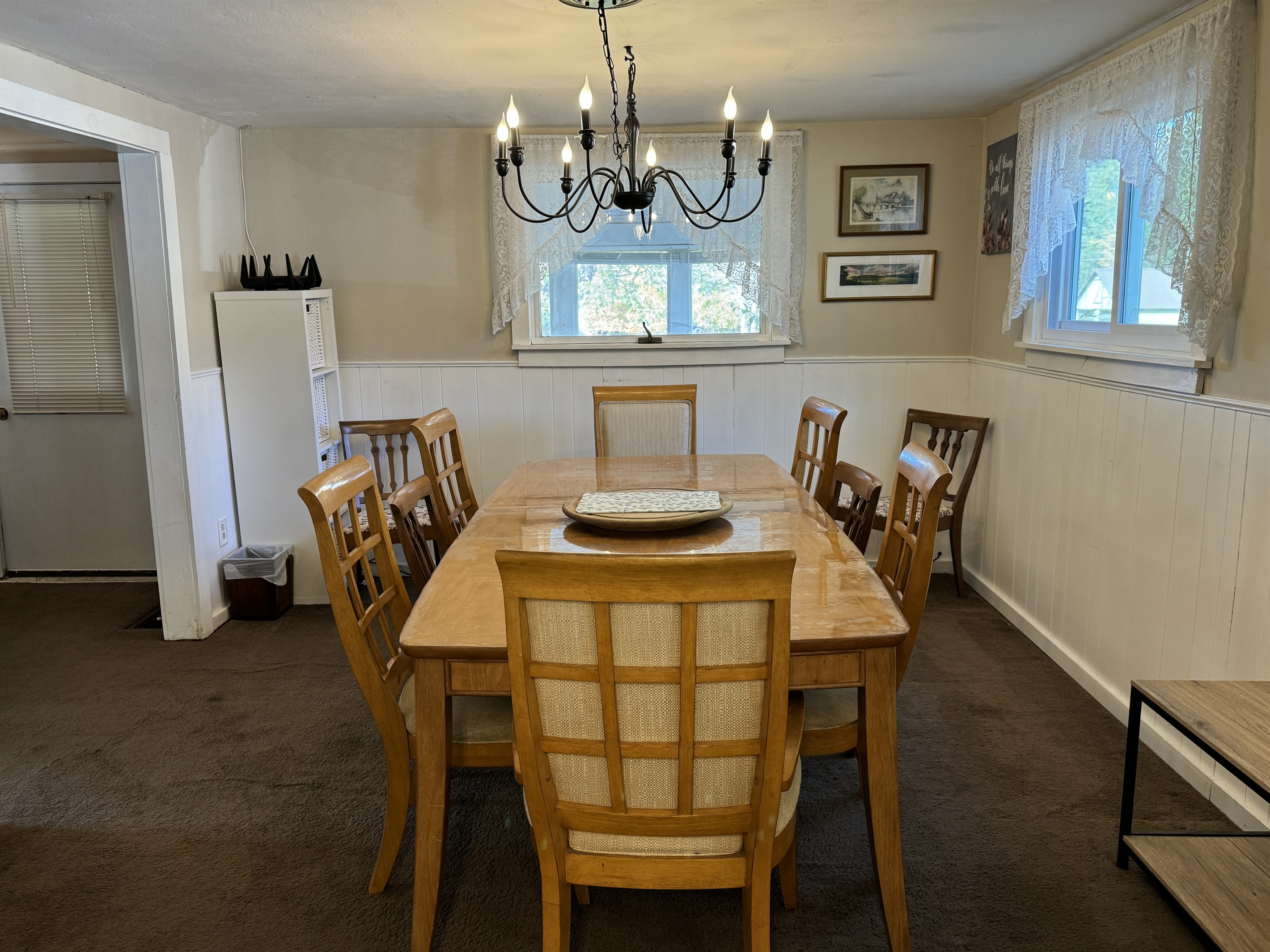 Dining area with living room to the left