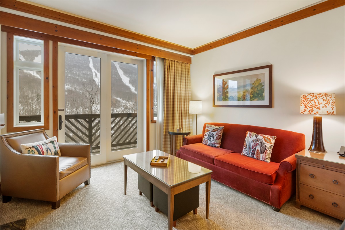 The convertible queen-size sleeper sofa provides additional sleeping space for your group