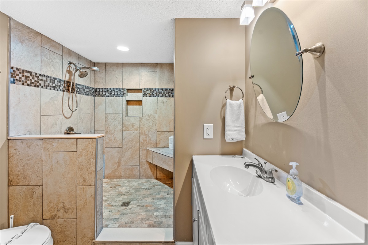 Main Bathroom with stand along shower
