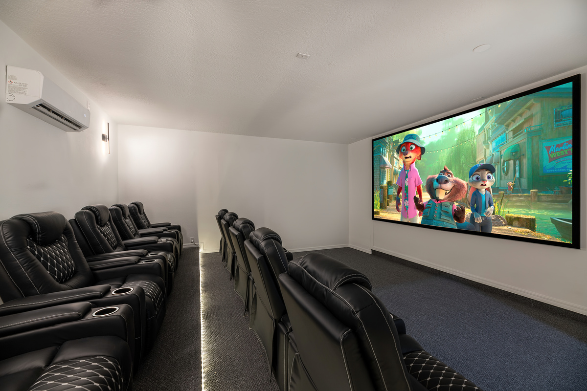 Movie Theater with reclining Chairs and Surround Sound