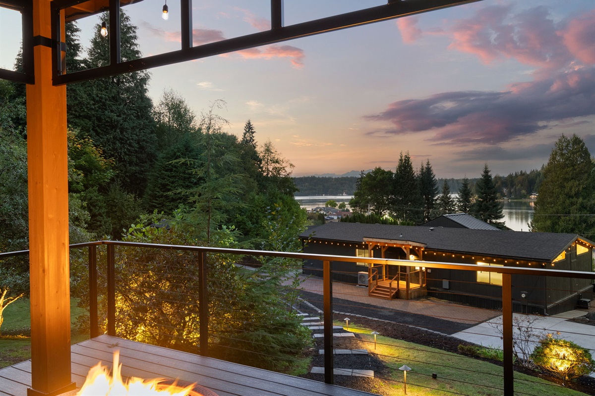Cozy up by the firepit—your perfect spot to relax with views of Hammersley Inlet just beyond
