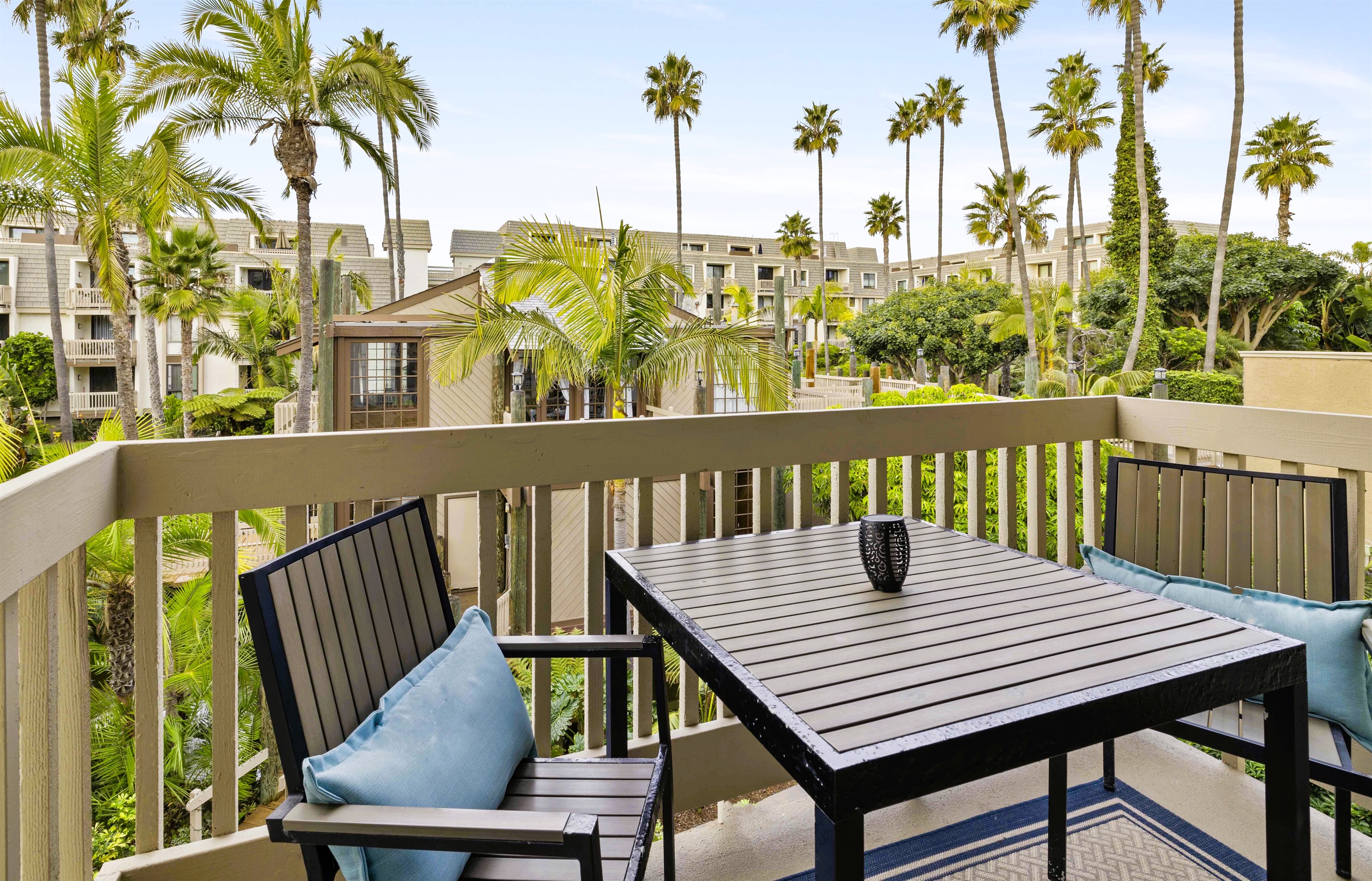 Second-story ocean and koi pond views