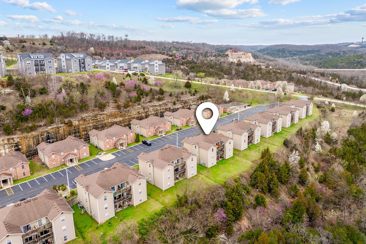 Community aerial view showing building location