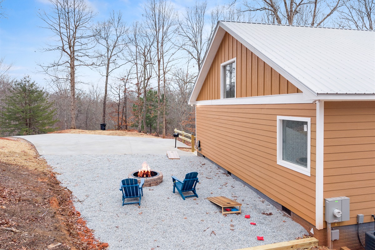 Firepit and corn hole.