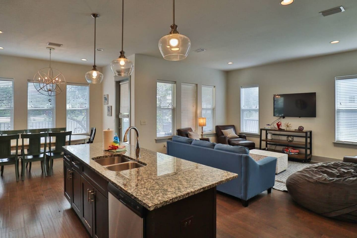 kitchen, dining area and living room first floor
