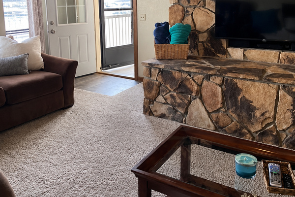 Living room with stone Tv console