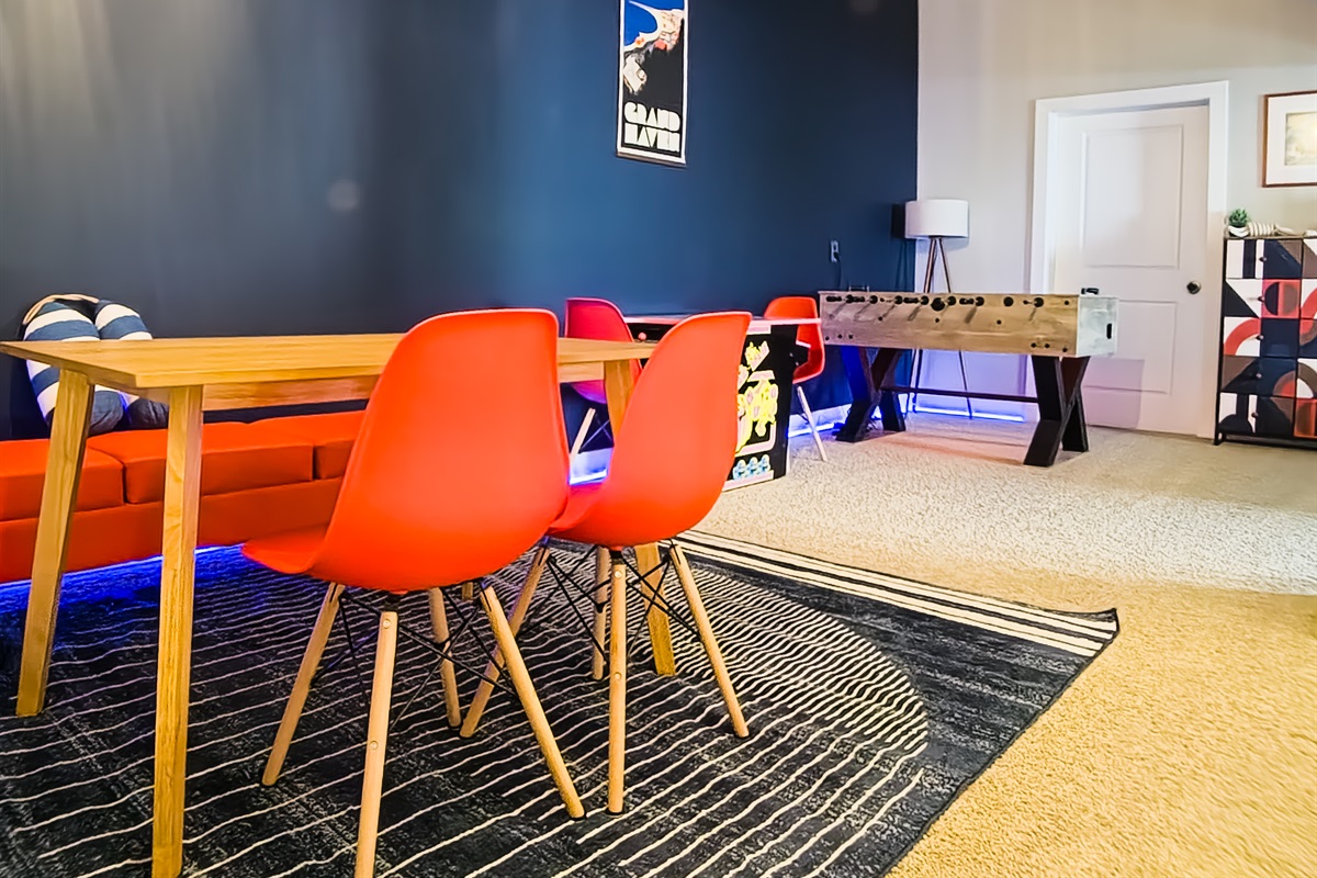 Foosball, arcade, and take for playing all of the board games!
