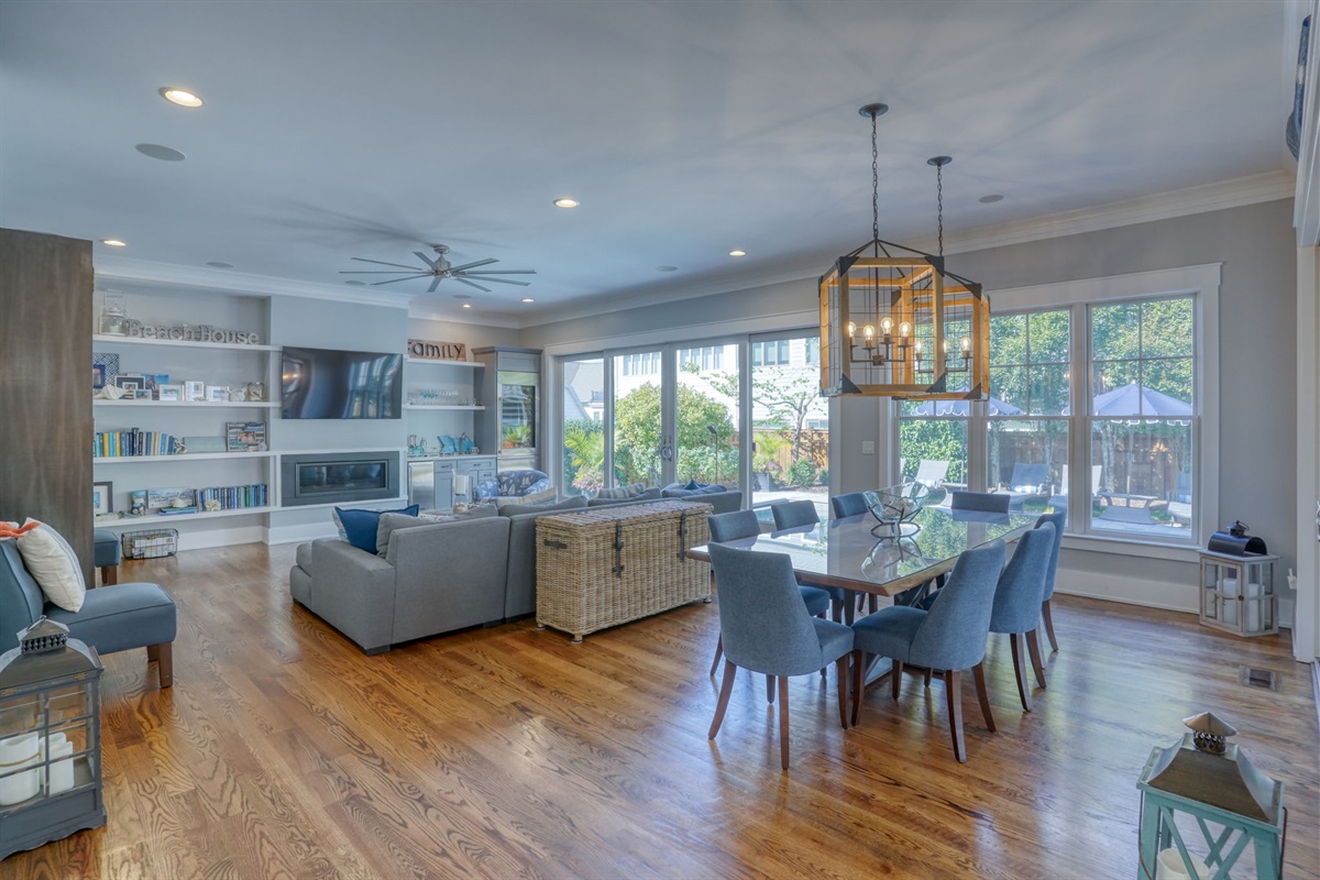 Open-concept dining and living space designed for effortless group entertaining