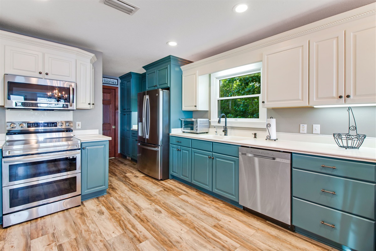 Fully stocked kitchen. 