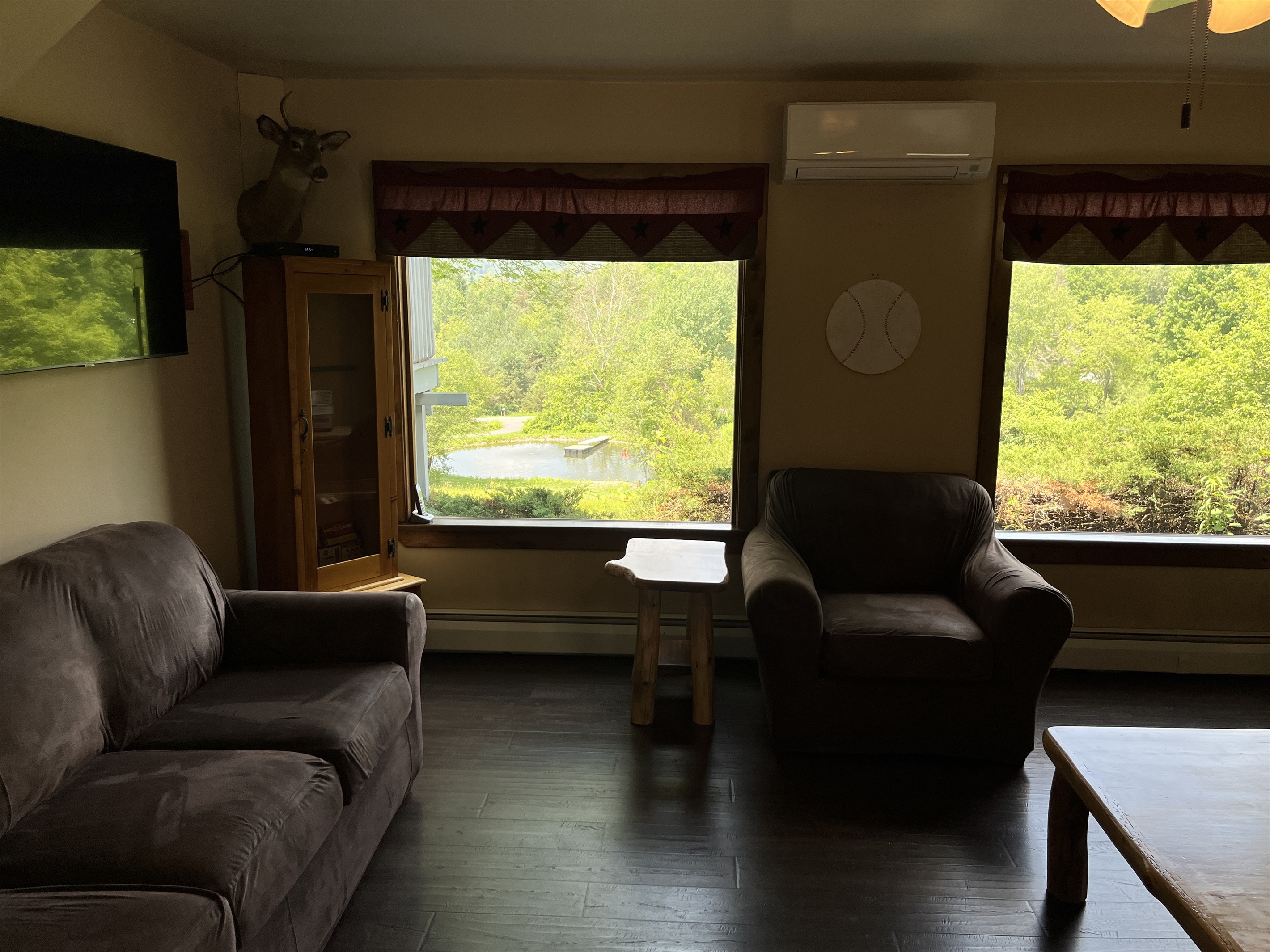 Living room with pond view