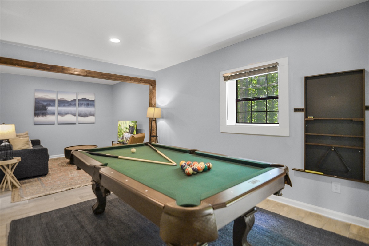 Rec room w/ pool table - basement 