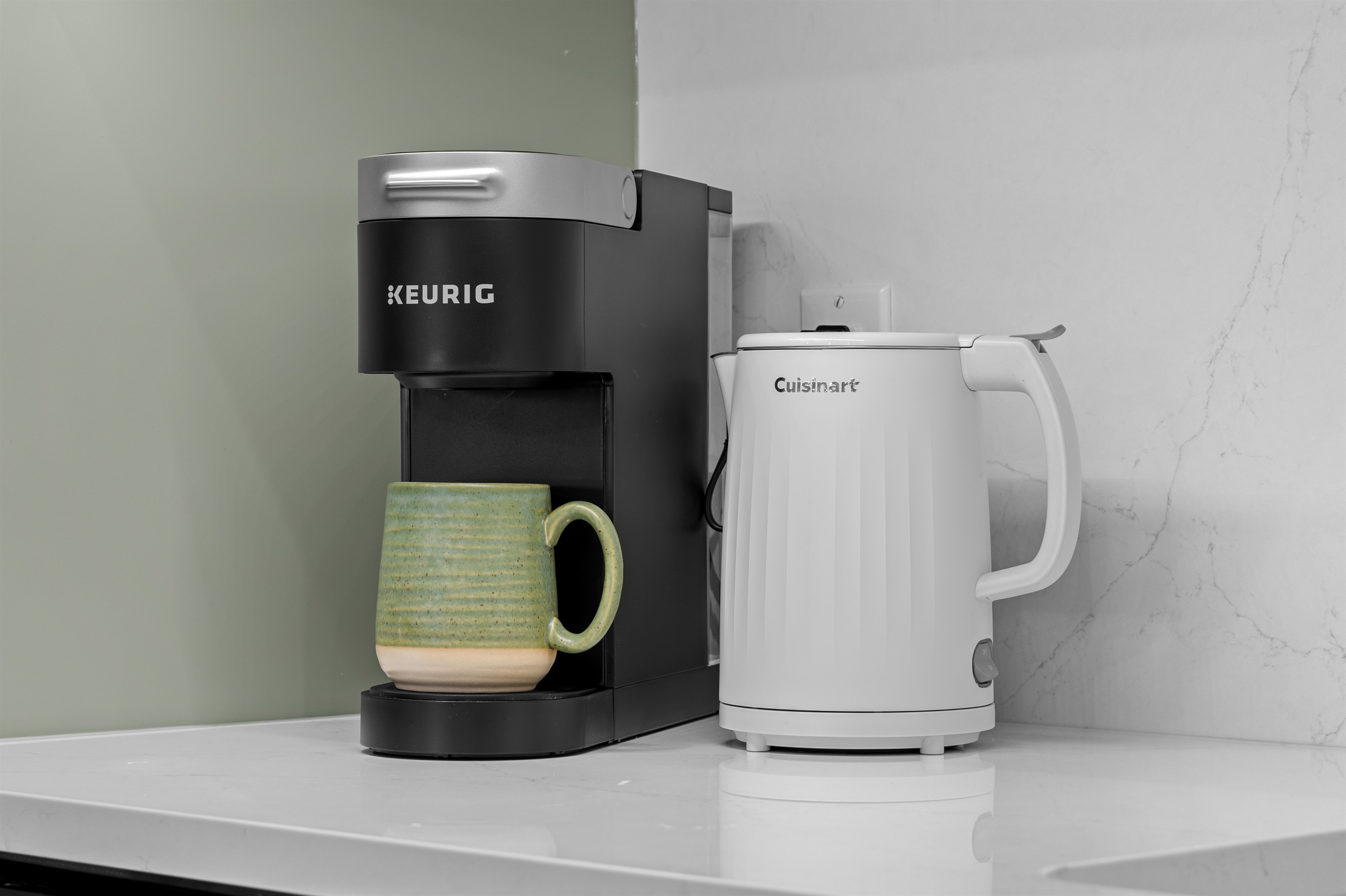 Morning coffee or tea made easy with Keurig + kettle.