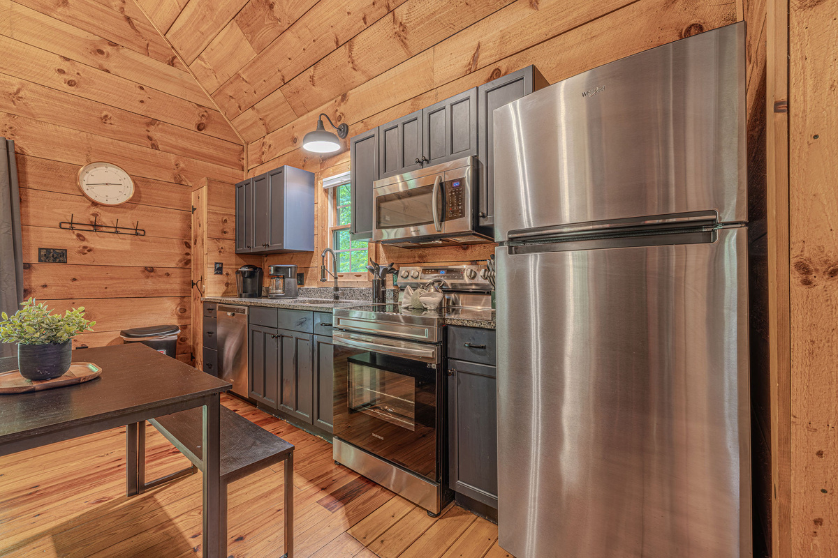 Full size fridge and all the counter space you need.