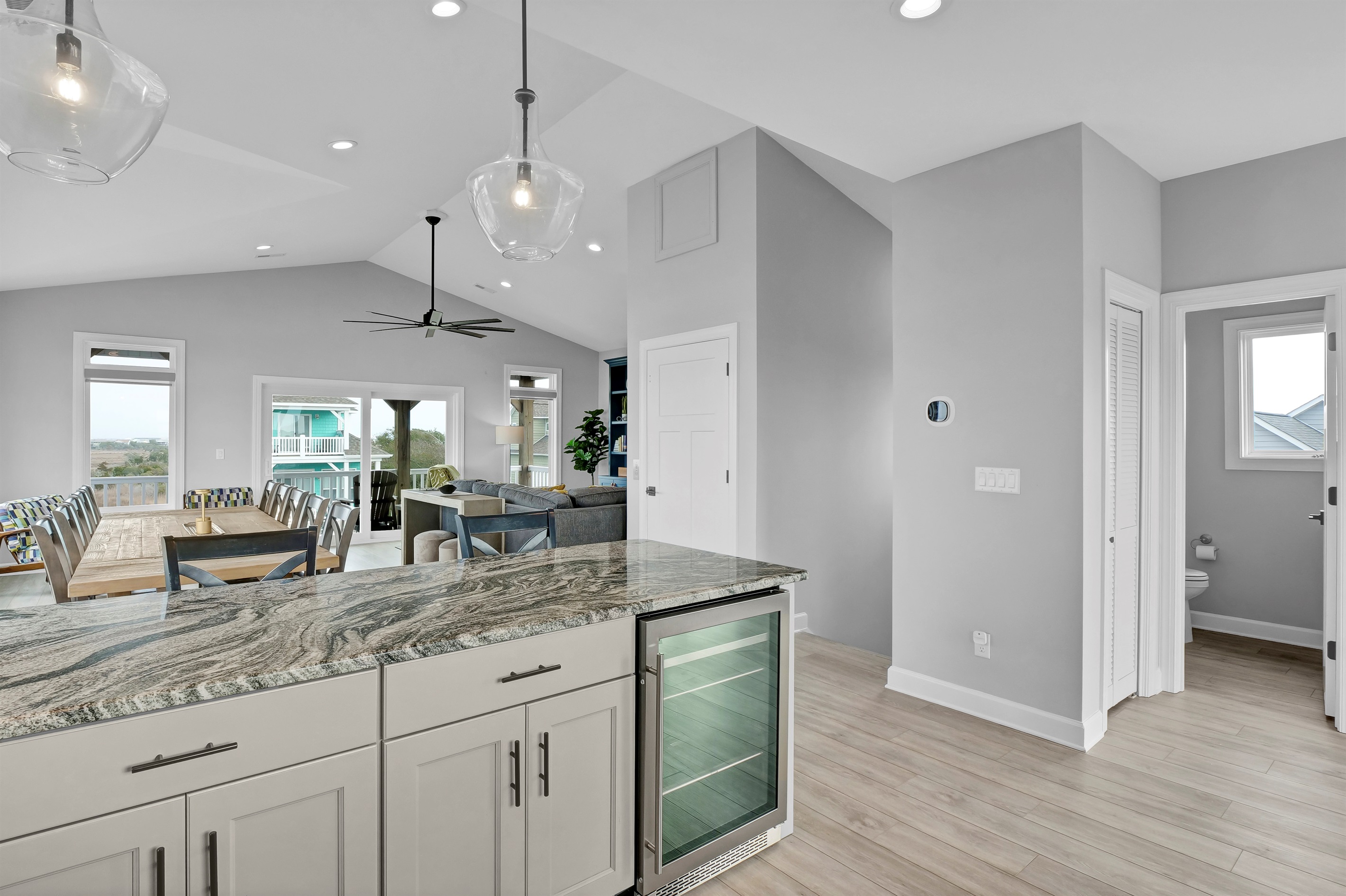 Keep refreshments chilled with the convenient additional beverage fridge