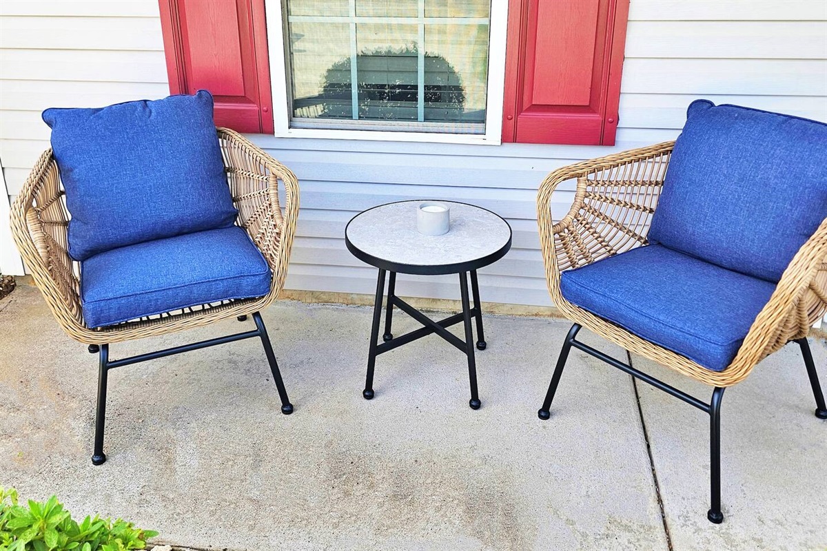 The front porch is perfect for 2 to enjoy at sunset or sunrise.