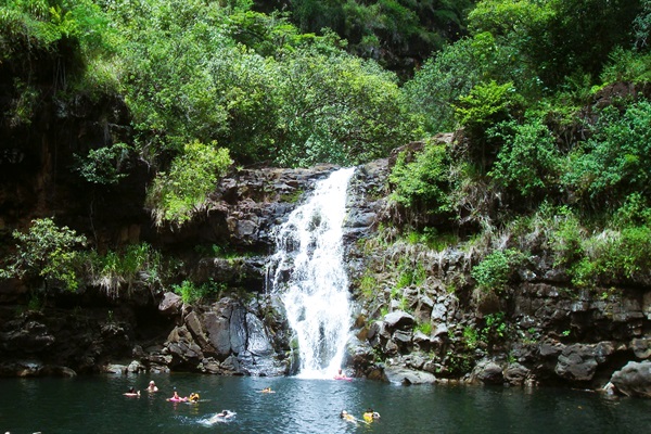 Swim at Waimea Bay falls close by